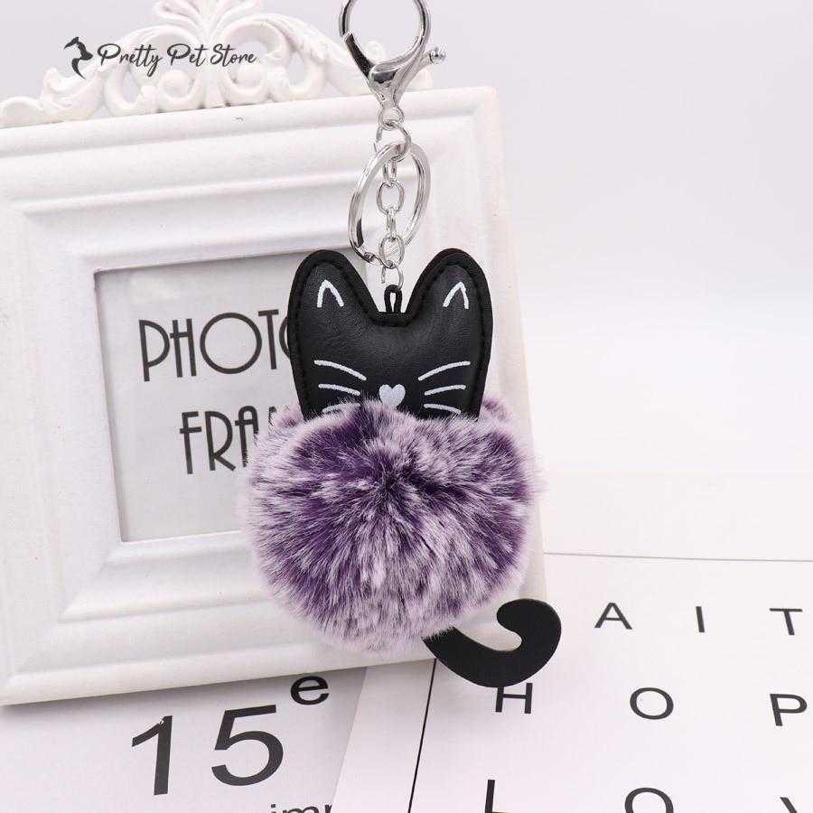 Fur Cat Shaped Keychains For Pet Fans Travel Accessories 