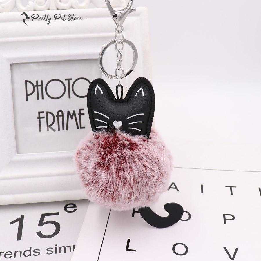 Fur Cat Shaped Keychains For Pet Fans Travel Accessories 